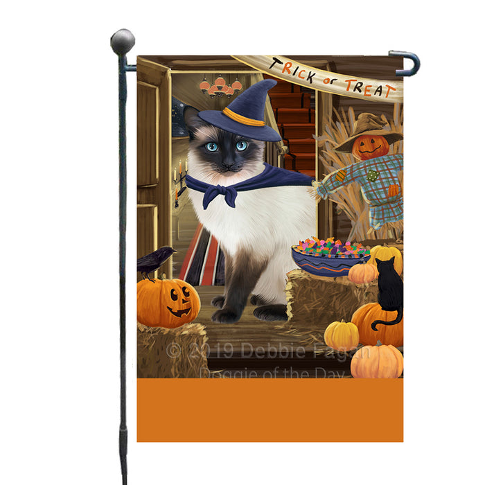 Personalized Enter at Own Risk Trick or Treat Halloween Siamese Cat Custom Garden Flags GFLG-DOTD-A59732