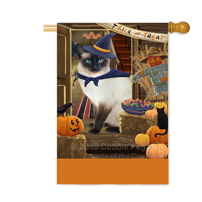 Personalized Enter at Own Risk Trick or Treat Halloween Siamese Cat Custom House Flag FLG-DOTD-A59788