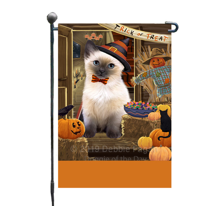 Personalized Enter at Own Risk Trick or Treat Halloween Siamese Cat Custom Garden Flags GFLG-DOTD-A59734
