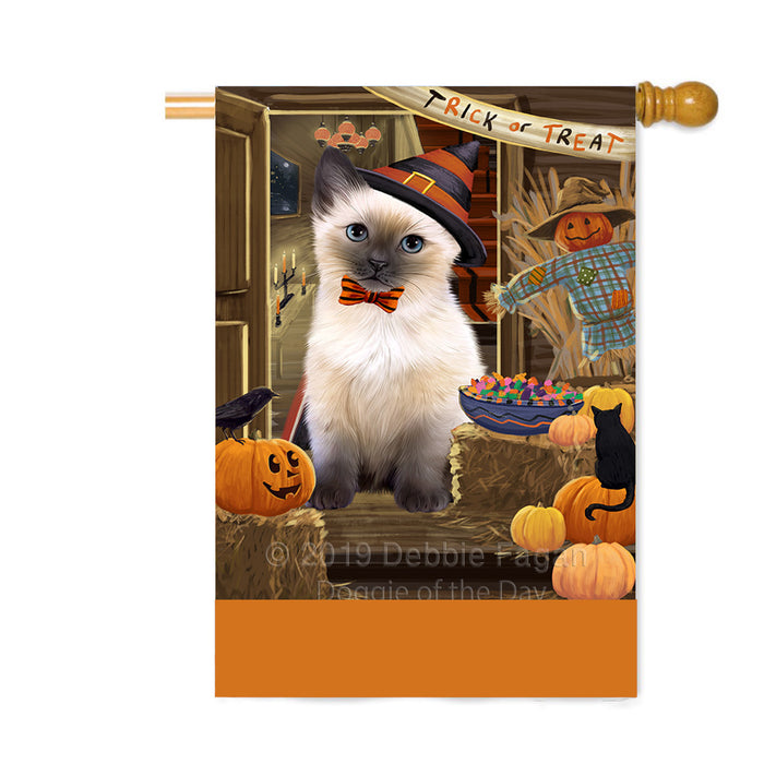 Personalized Enter at Own Risk Trick or Treat Halloween Siamese Cat Custom House Flag FLG-DOTD-A59790