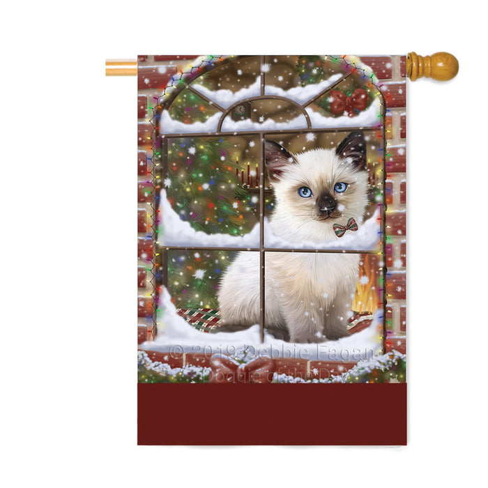 Personalized Please Come Home For Christmas Siamese Cat Sitting In Window Custom House Flag FLG-DOTD-A60260