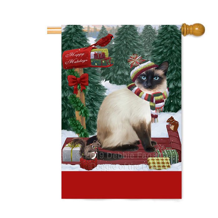 Personalized Merry Christmas Woodland Sled Siamese Cat Custom House Flag FLG-DOTD-A61752