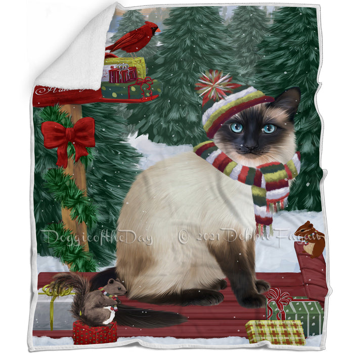 Merry Christmas Woodland Sled Siamese Cat Blanket BLNKT114798