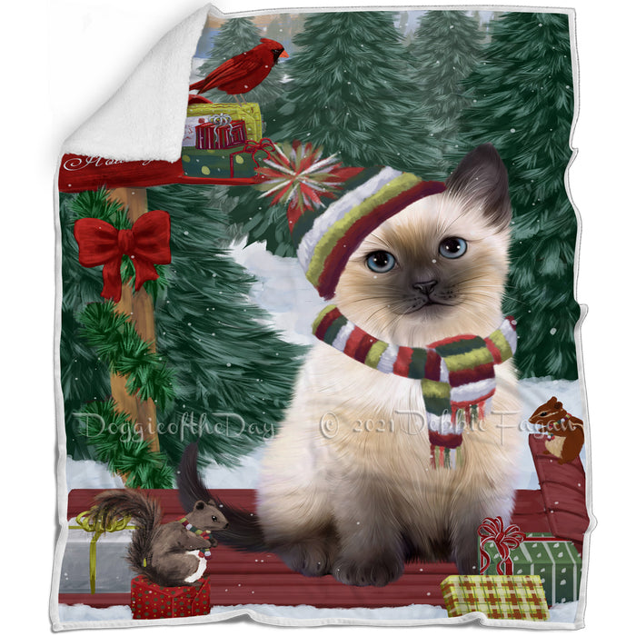 Merry Christmas Woodland Sled Siamese Cat Blanket BLNKT114807