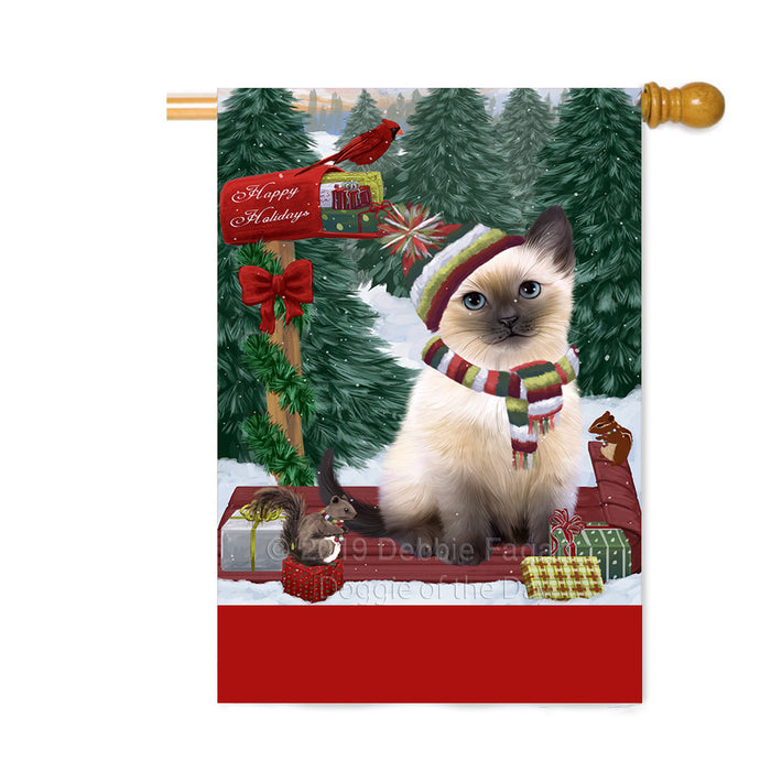 Personalized Merry Christmas Woodland Sled Siamese Cat Custom House Flag FLG-DOTD-A61753