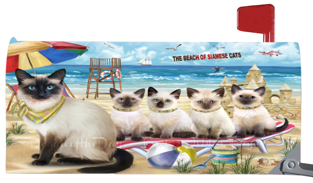 Pet Friendly Beach Siamese Cats Magnetic Mailbox Cover Both Sides Pet Theme Printed Decorative Letter Box Wrap Case Postbox Thick Magnetic Vinyl Material