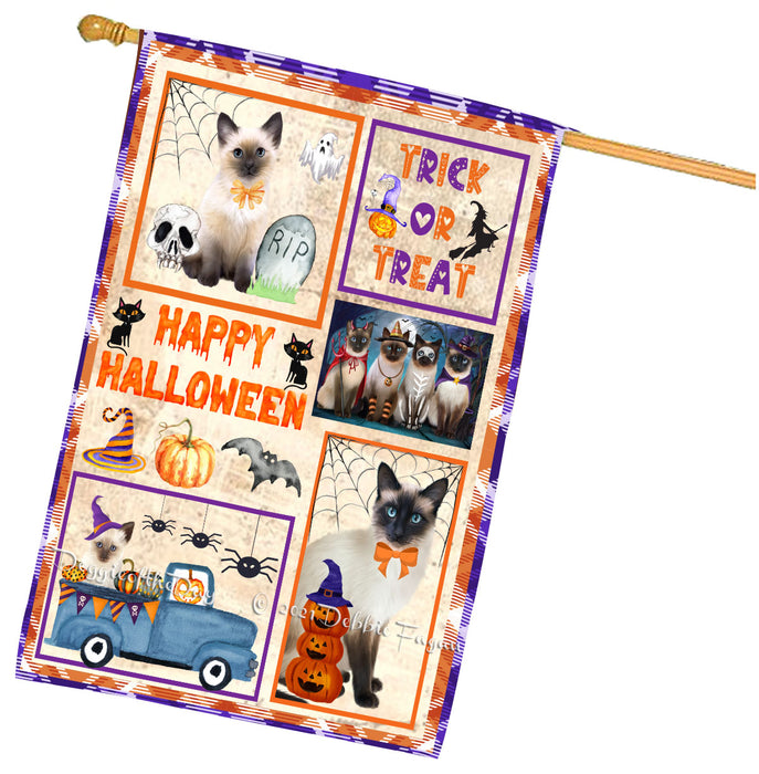 Happy Halloween Trick or Treat Siamese Cats House Flag Outdoor Decorative Double Sided Pet Portrait Weather Resistant Premium Quality Animal Printed Home Decorative Flags 100% Polyester
