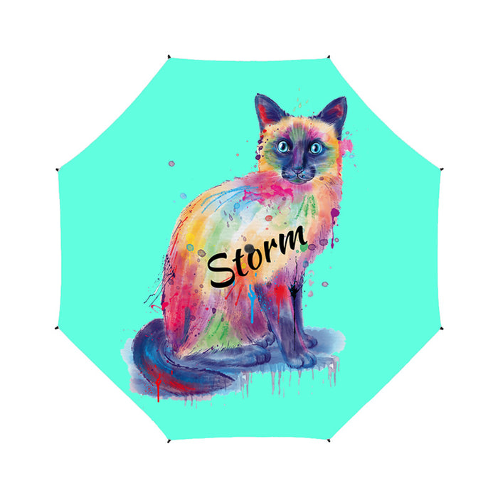 Custom Pet Name Personalized Watercolor Siamese CatSemi-Automatic Foldable Umbrella