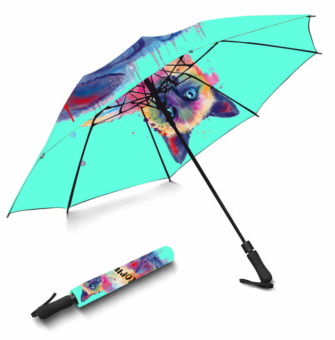 Custom Pet Name Personalized Watercolor Siamese CatSemi-Automatic Foldable Umbrella
