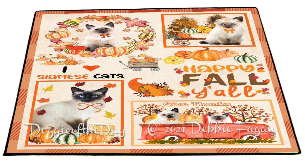 Happy Fall Y'all Pumpkin Siamese Cats Indoor/Outdoor Welcome Floormat - Premium Quality Washable Anti-Slip Doormat Rug FLMS58756