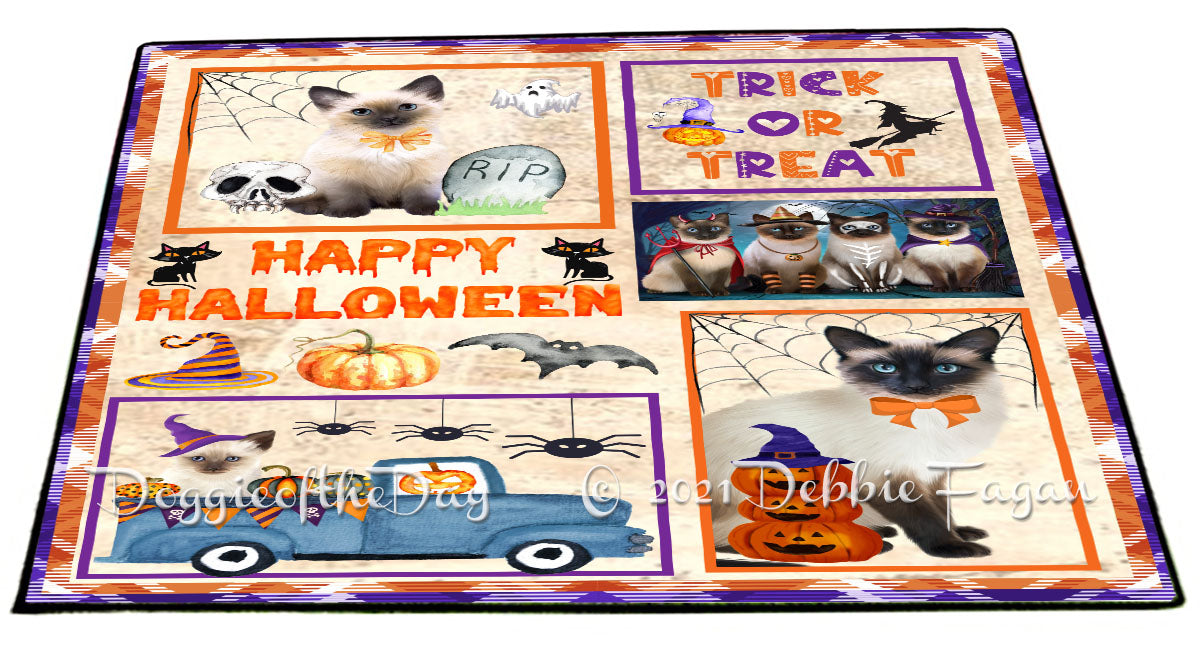 Happy Halloween Trick or Treat Siamese Cats Indoor/Outdoor Welcome Floormat - Premium Quality Washable Anti-Slip Doormat Rug FLMS58216