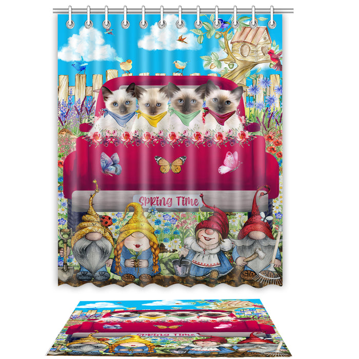 Siamese Cat Shower Curtain with Bath Mat Set: Explore a Variety of Designs, Personalized, Custom, Curtains and Rug Bathroom Decor, Cats and Pet Lovers Gift