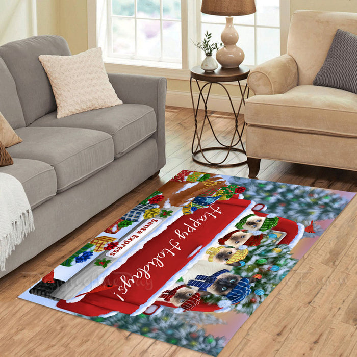 Christmas Red Truck Travlin Home for the Holidays Siamese Cats Area Rug - Ultra Soft Cute Pet Printed Unique Style Floor Living Room Carpet Decorative Rug for Indoor Gift for Pet Lovers