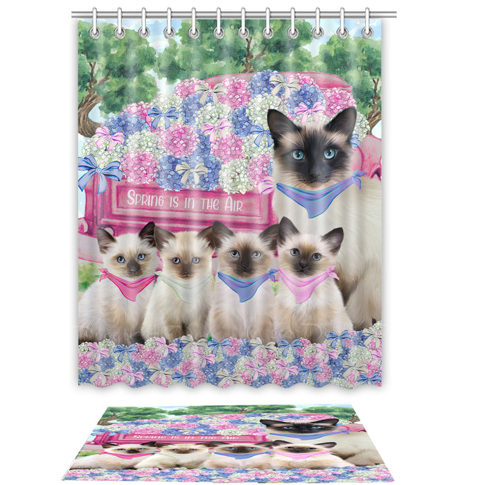 Siamese Cat Shower Curtain & Bath Mat Set: Explore a Variety of Designs, Custom, Personalized, Curtains with hooks and Rug Bathroom Decor, Gift for Cats and Pet Lovers