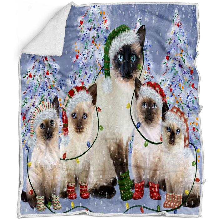 Christmas Lights and Siamese Cats Blanket - Lightweight Soft Cozy and Durable Bed Blanket - Animal Theme Fuzzy Blanket for Sofa Couch
