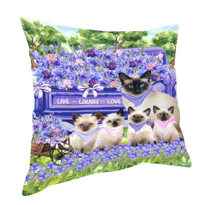 Siamese Cats Throw Pillow: Explore a Variety of Designs, Cushion Pillows for Sofa Couch Bed, Personalized, Custom, Cat Lover's Gifts