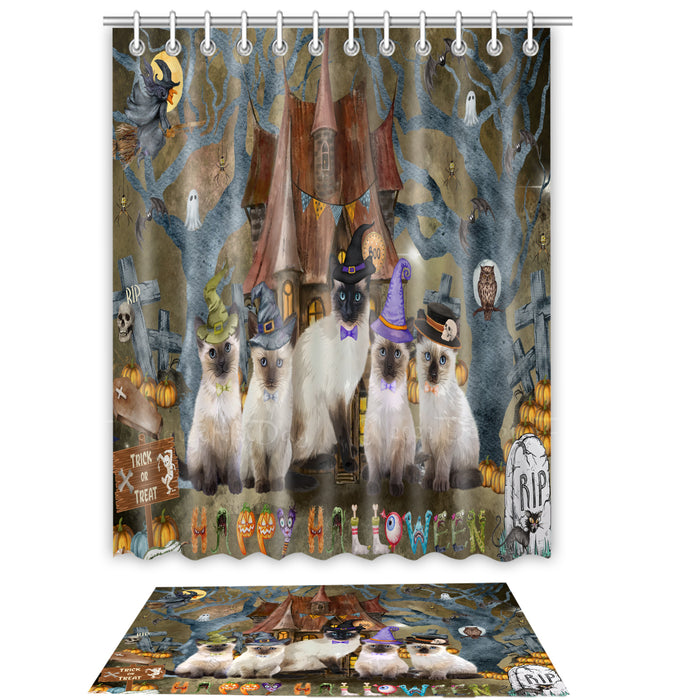 Siamese Cat Shower Curtain & Bath Mat Set, Bathroom Decor Curtains with hooks and Rug, Explore a Variety of Designs, Personalized, Custom, Cats Lover's Gifts