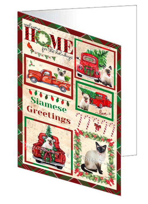 Welcome Home for Christmas Holidays Siamese Cats Handmade Artwork Assorted Pets Greeting Cards and Note Cards with Envelopes for All Occasions and Holiday Seasons GCD76295