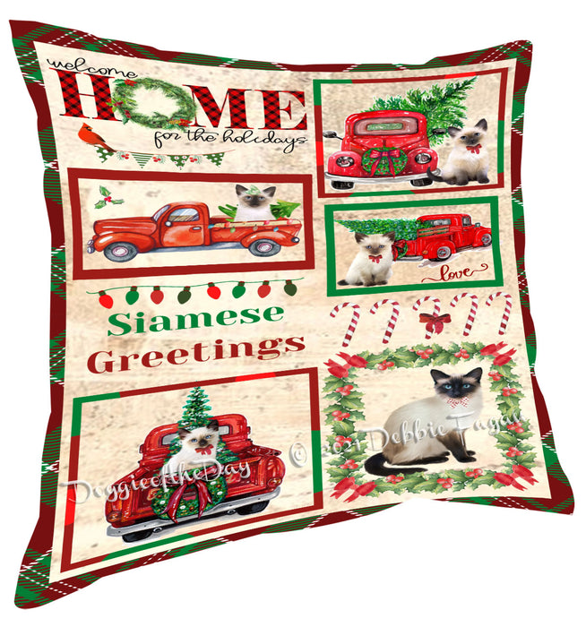 Welcome Home for Christmas Holidays Siamese Cats Pillow with Top Quality High-Resolution Images - Ultra Soft Pet Pillows for Sleeping - Reversible & Comfort - Ideal Gift for Dog Lover - Cushion for Sofa Couch Bed - 100% Polyester