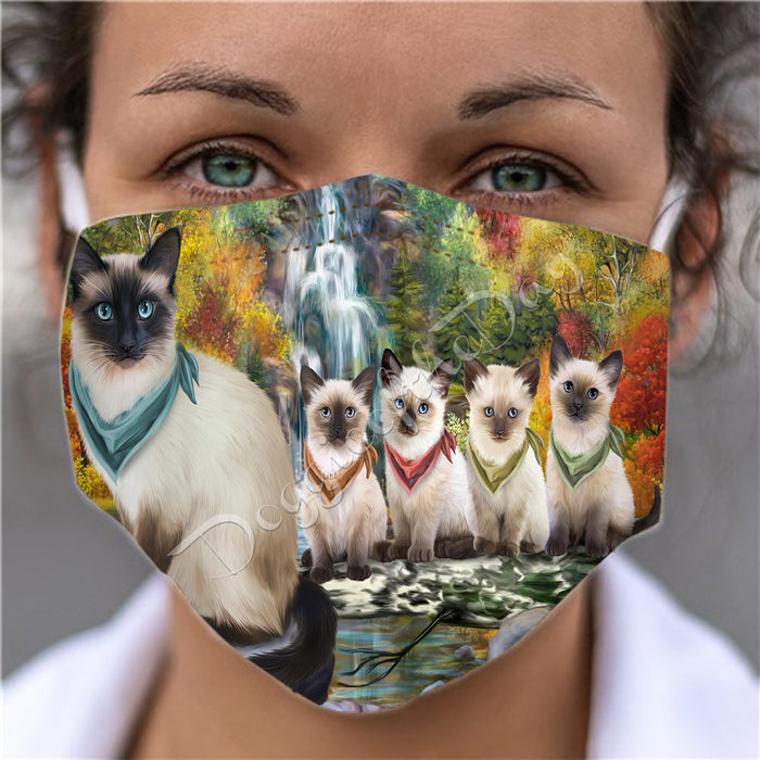 Scenic Waterfall Siamese Cats Face Mask FM49341