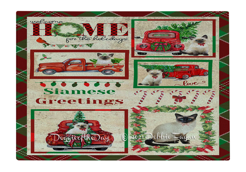 Welcome Home for Christmas Holidays Siamese Cats Cutting Board - Easy Grip Non-Slip Dishwasher Safe Chopping Board Vegetables C79072