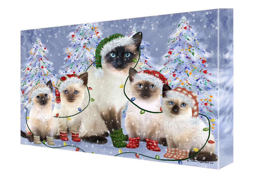 Christmas Lights and Siamese Cats Canvas Wall Art - Premium Quality Ready to Hang Room Decor Wall Art Canvas - Unique Animal Printed Digital Painting for Decoration