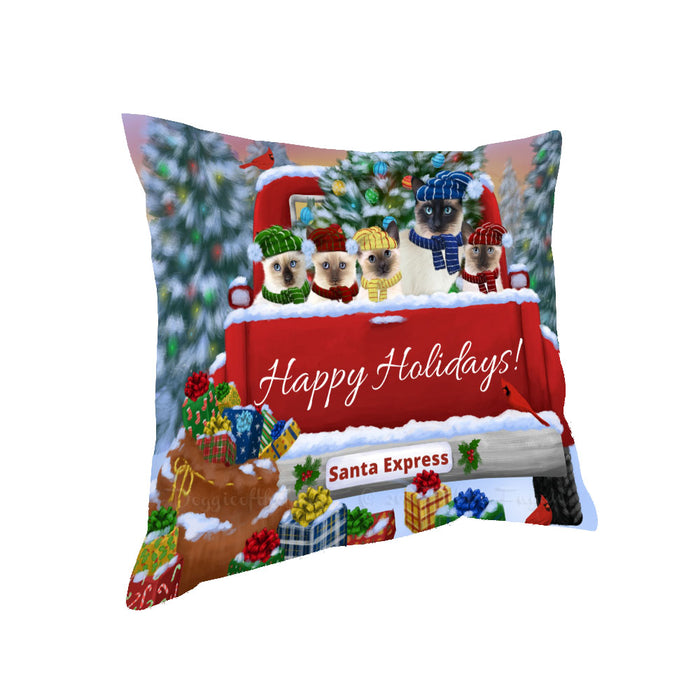 Christmas Red Truck Travlin Home for the Holidays Siamese Cats Pillow with Top Quality High-Resolution Images - Ultra Soft Pet Pillows for Sleeping - Reversible & Comfort - Ideal Gift for Dog Lover - Cushion for Sofa Couch Bed - 100% Polyester