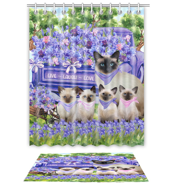 Siamese Cat Shower Curtain & Bath Mat Set - Explore a Variety of Custom Designs - Personalized Curtains with hooks and Rug for Bathroom Decor - Cats Gift for Pet Lovers