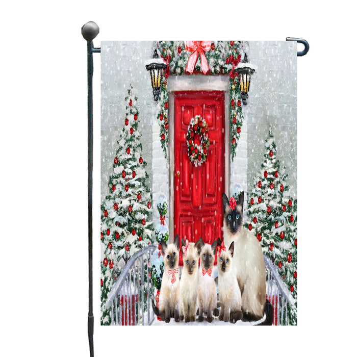 Christmas Holiday Welcome Siamese Cats Garden Flags- Outdoor Double Sided Garden Yard Porch Lawn Spring Decorative Vertical Home Flags 12 1/2"w x 18"h