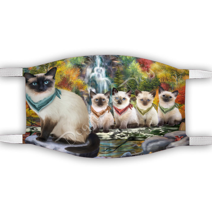 Scenic Waterfall Siamese Cats Face Mask FM49341
