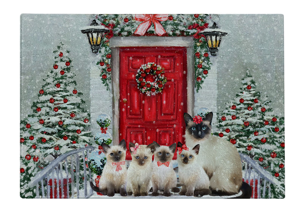 Christmas Holiday Welcome Siamese Cats Cutting Board - For Kitchen - Scratch & Stain Resistant - Designed To Stay In Place - Easy To Clean By Hand - Perfect for Chopping Meats, Vegetables