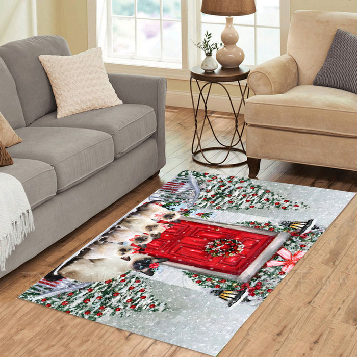 Christmas Holiday Welcome Siamese Cats Area Rug - Ultra Soft Cute Pet Printed Unique Style Floor Living Room Carpet Decorative Rug for Indoor Gift for Pet Lovers