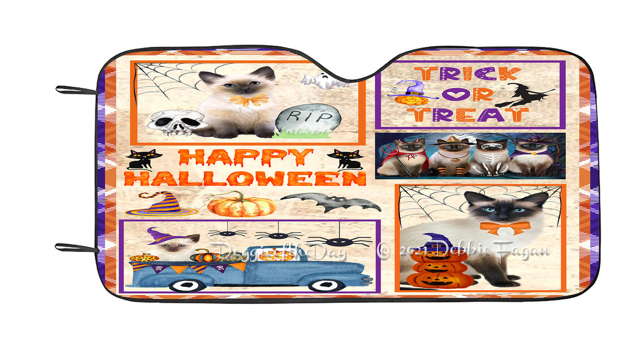 Happy Halloween Trick or Treat Siamese Cats Car Sun Shade Cover Curtain