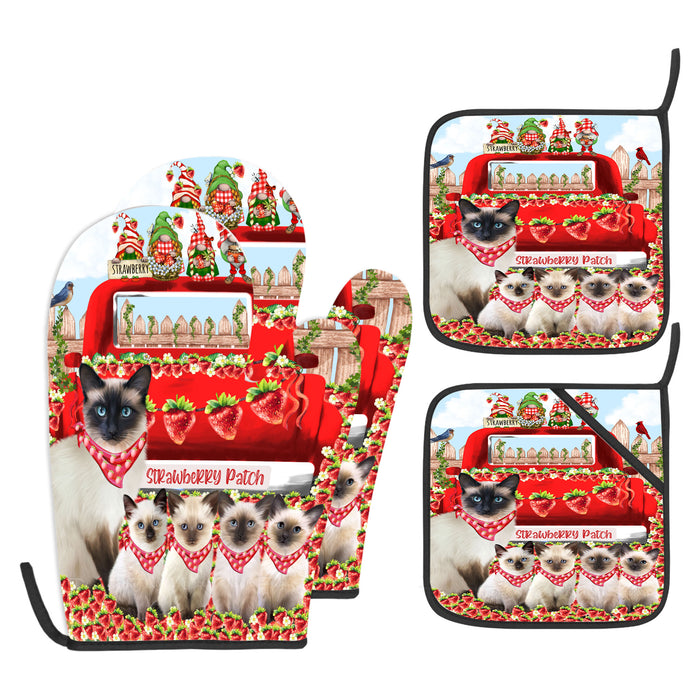Siamese Cat Oven Mitts and Pot Holder Set, Kitchen Gloves for Cooking with Potholders, Explore a Variety of Custom Designs, Personalized, Pet & Cats Gifts