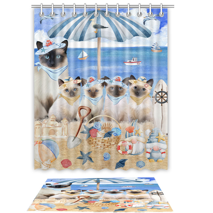 Siamese Cat Shower Curtain with Bath Mat Set: Explore a Variety of Designs, Personalized, Custom, Curtains and Rug Bathroom Decor, Cats and Pet Lovers Gift