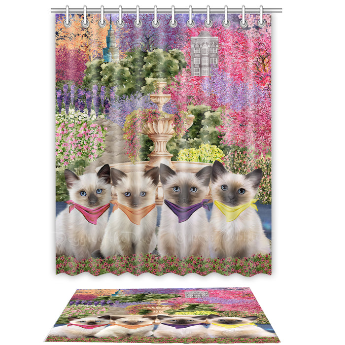 Siamese Cat Shower Curtain with Bath Mat Combo: Curtains with hooks and Rug Set Bathroom Decor, Custom, Explore a Variety of Designs, Personalized, Pet Gift for Cats Lovers