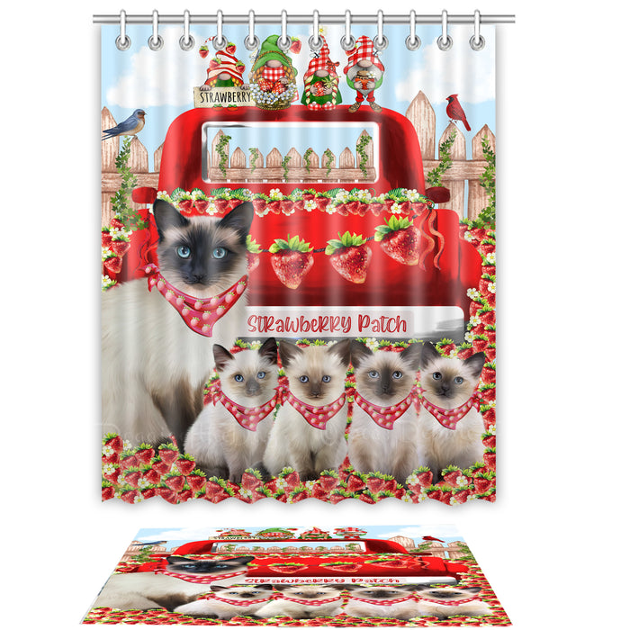 Siamese Cat Shower Curtain & Bath Mat Set: Explore a Variety of Designs, Custom, Personalized, Curtains with hooks and Rug Bathroom Decor, Gift for Cats and Pet Lovers