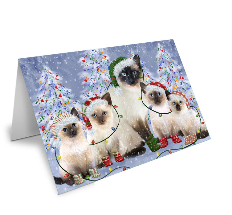 Christmas Lights and Siamese Cats Handmade Artwork Assorted Pets Greeting Cards and Note Cards with Envelopes for All Occasions and Holiday Seasons