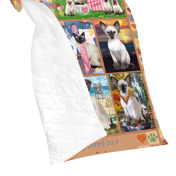 Love is Being Owned Siamese Cat Beige Quilt