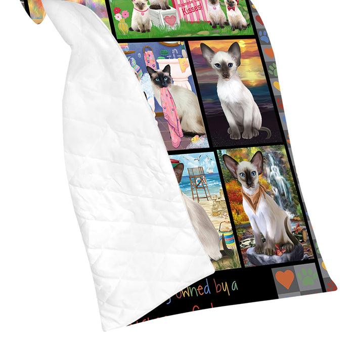 Love is Being Owned Siamese Cat Grey Quilt
