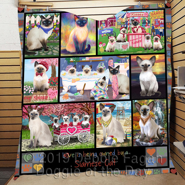 Love is Being Owned Siamese Cat Grey Quilt