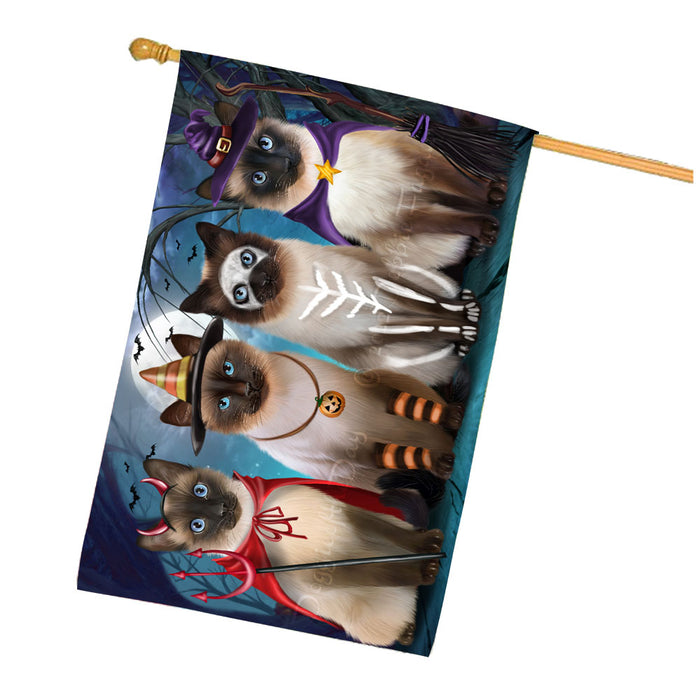 Halloween Trick or Treat Siamese Cats House Flag Outdoor Decorative Double Sided Pet Portrait Weather Resistant Premium Quality Animal Printed Home Decorative Flags 100% Polyester