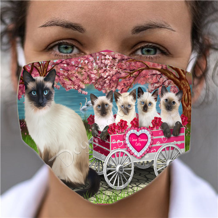 I Love Siamese Cats in a Cart Face Mask FM48184