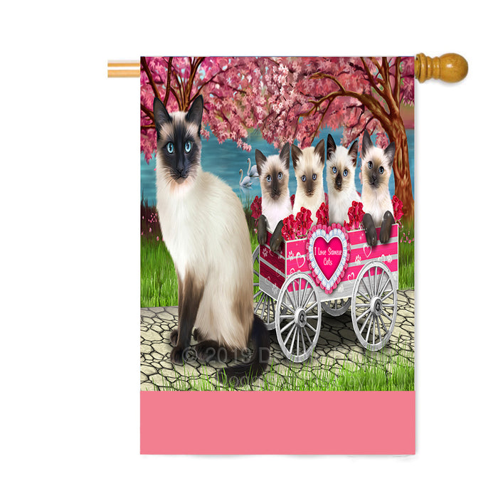Personalized I Love Siamese Cats in a Cart Custom House Flag FLG-DOTD-A62244