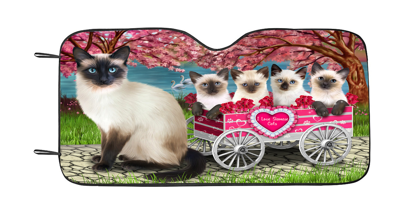 I Love Siamese Cats in a Cart Car Sun Shade