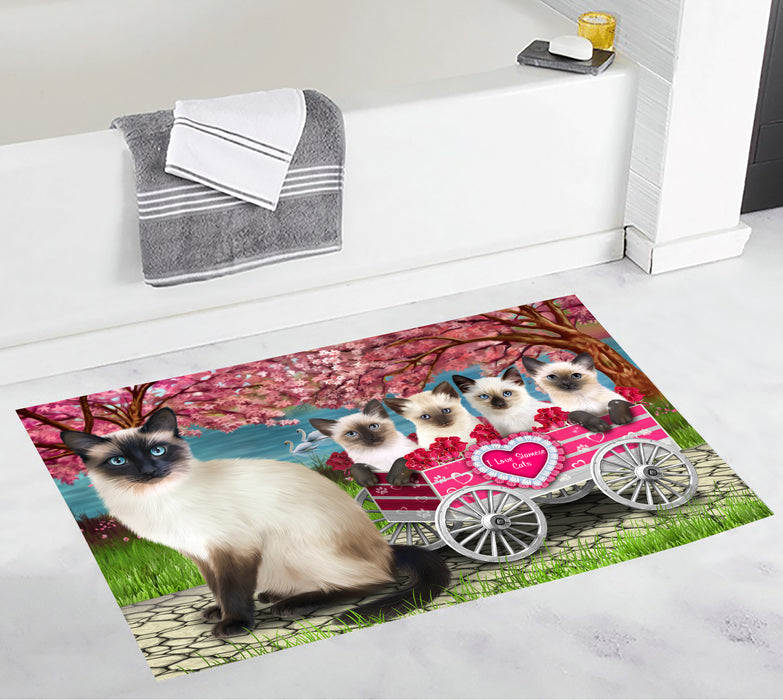 I Love Siamese Cats in a Cart Bath Mat