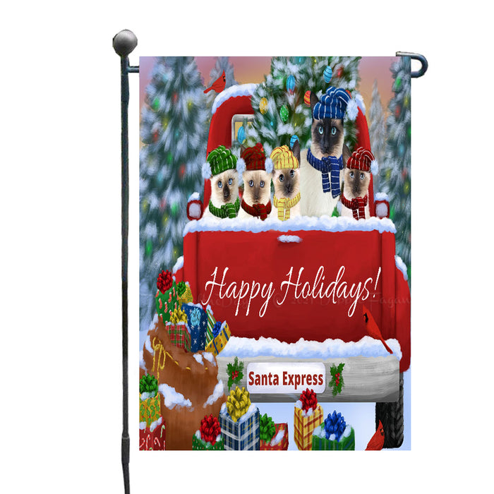 Christmas Red Truck Travlin Home for the Holidays Siamese Cats Garden Flags- Outdoor Double Sided Garden Yard Porch Lawn Spring Decorative Vertical Home Flags 12 1/2"w x 18"h