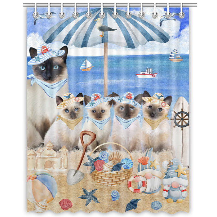 Siamese Shower Curtain, Explore a Variety of Personalized Designs, Custom, Waterproof Bathtub Curtains with Hooks for Bathroom, Cat Gift for Pet Lovers