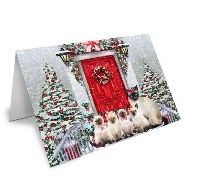 Christmas Holiday Welcome Siamese Cat Handmade Artwork Assorted Pets Greeting Cards and Note Cards with Envelopes for All Occasions and Holiday Seasons
