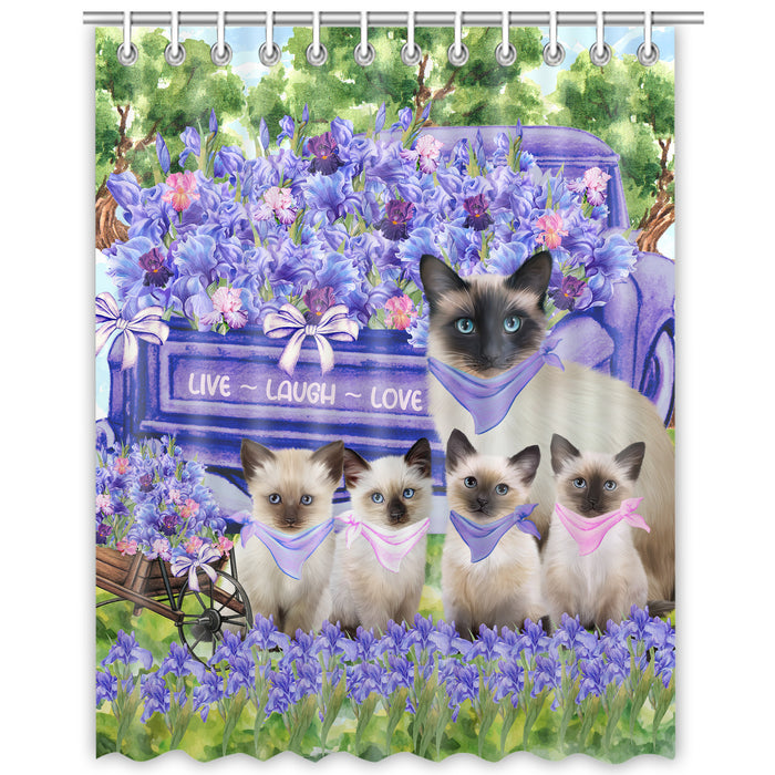 Siamese Shower Curtain, Custom Bathtub Curtains with Hooks for Bathroom, Explore a Variety of Designs, Personalized, Gift for Pet and Cat Lovers